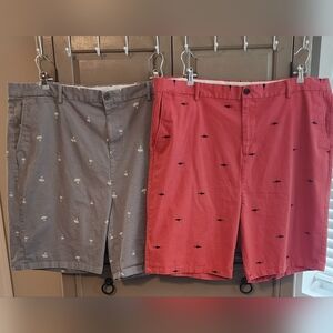 Old Navy embroidered shark and palm trees ultra slim shorts size 48 lot of 2